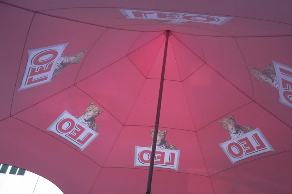 A waterproof canopy with full-coverage print